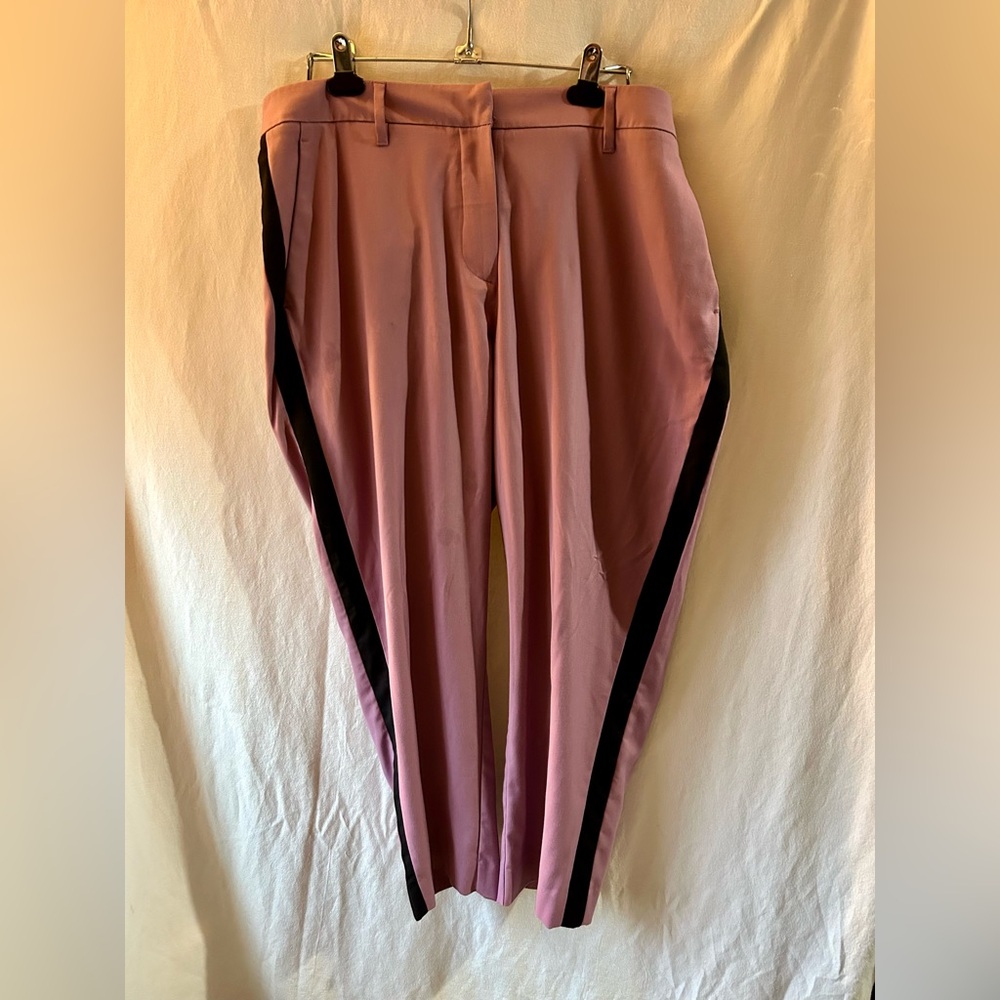 Wildfang Pink Cropped Tuxedo Pants with Black Side Stripe